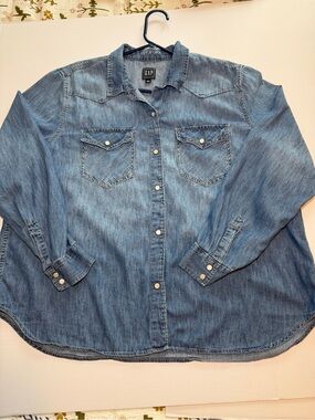 GAP Washed Blue Denim Western Shirt